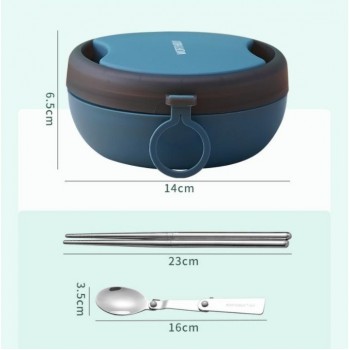 Круглый герметичный ланч бокс со столовыми приборами Bowl, 500 мл - голубой