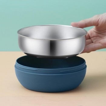 Круглый герметичный ланч бокс со столовыми приборами Bowl, 500 мл - синий