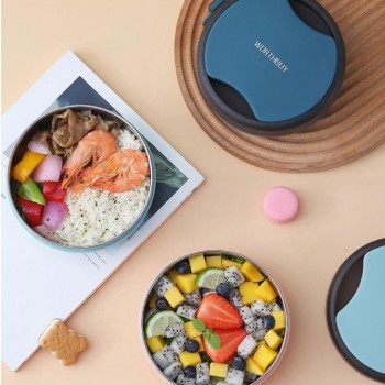 Круглый герметичный ланч бокс со столовыми приборами Bowl, 500 мл - голубой