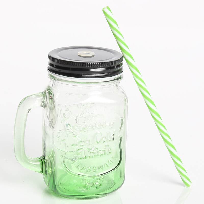 Скляна банка з ручкою Mason Jar Зелена, 450 мл