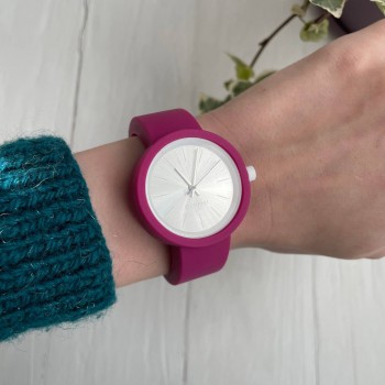 Жіночий силіконовий годинник-конструктор actimer, фуксія ремінець, циферблат Metallic white