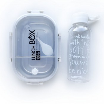 Комплект термо ланч бокс Eco-Metal и бутылка для воды Nice с чехлом, бежевый