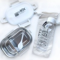 Комплект термо ланч бокс Eco-Metal и бутылка для воды Nice с чехлом, бежевый