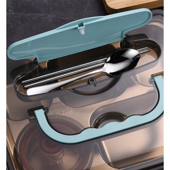 Большой ланч бокс на 5 отделений Ration с супницей и приборами, 1.4л - зеленый