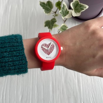 Жіночий силіконовий годинник-конструктор actimer, червоний ремінець, циферблат red heart