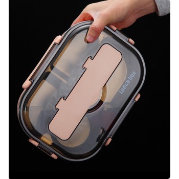 Ланч бокс с металлической основой на 4 отделения Ration, 1.5л - розовый