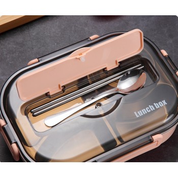 Ланч бокс с металлической основой на 4 отделения Ration, 1.5л - розовый