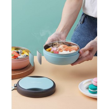 Круглый герметичный ланч бокс со столовыми приборами Bowl, 500 мл - голубой