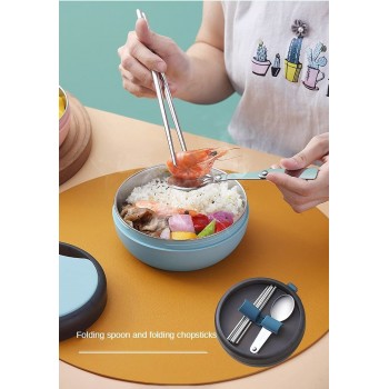 Круглый герметичный ланч бокс со столовыми приборами Bowl, 500 мл - голубой