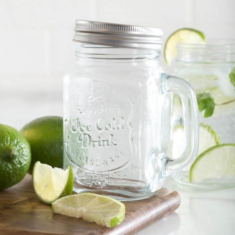 Скляна банка з ручкою Mason Jar Прозора, 450 мл