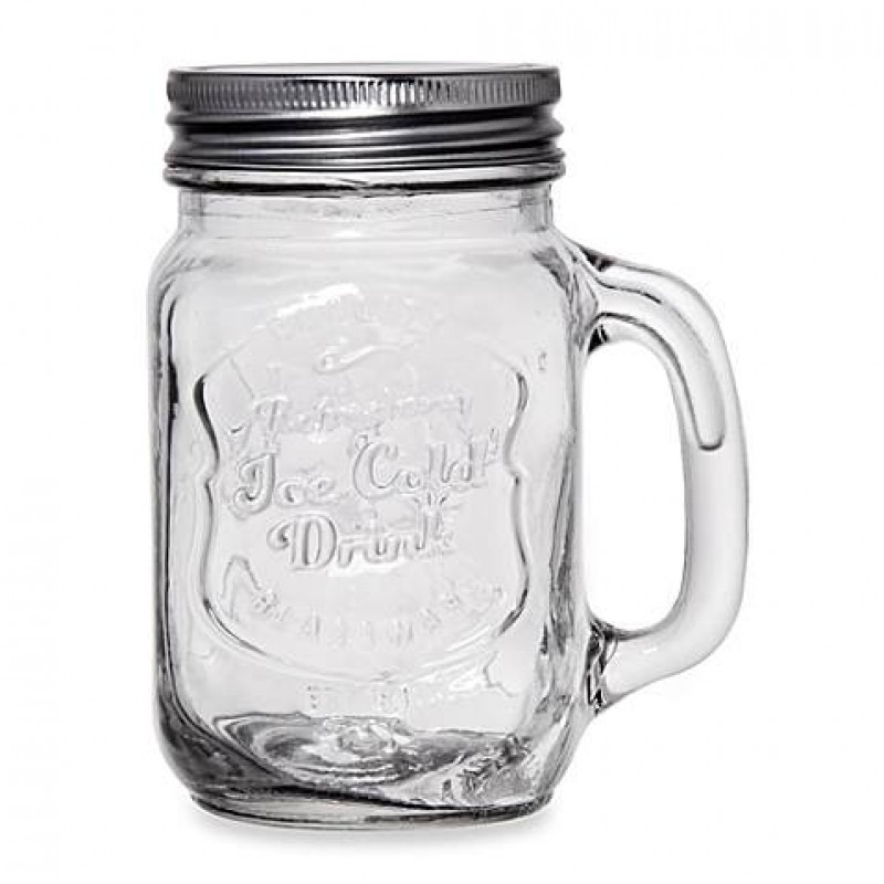 Скляна банка з ручкою Mason Jar Прозора, 450 мл