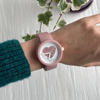 Жіночий силіконовий годинник-конструктор actimer, пудровий ремінець, циферблат red heart