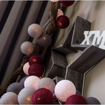 Гирлянда-ночник хлопковые фонарики CBL Dark Red 20 шт от батареек, 2.5 м