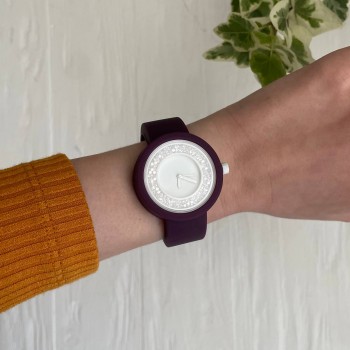 Жіночий силіконовий годинник-конструктор actimer, бордовий ремінець, циферблат ring stone