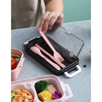 Ланч бокс с металлическим ярусом, супницей, приборами Enjoy 1050 мл, розовый