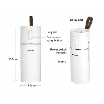 Мини увлажнитель воздуха, аккумуляторный Comfort 200 мл, 1200мАч, белый