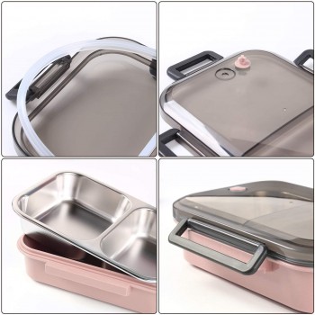  Термо ланч бокс с двумя герметичными отделениями Clear, 1000 мл, розовый