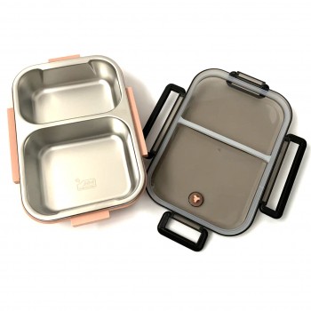  Термо ланч бокс с двумя герметичными отделениями Clear, 1000 мл, розовый