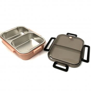  Термо ланч бокс с двумя герметичными отделениями Clear, 1000 мл, розовый