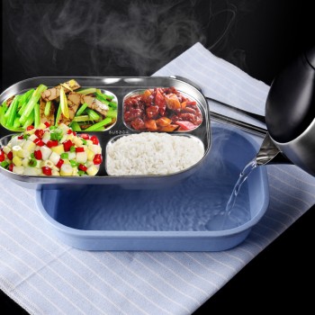 Термо ланч бокс із металевою основою, на 4 відділення - блакитний