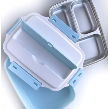Термо ланч бокс із металевою основою, на 4 відділення - блакитний