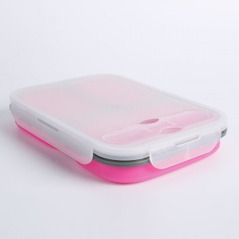 Ланч бокс складаний силіконовий 1100 мл Collapsible, Рожевий