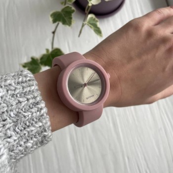 Жіночий силіконовий годинник-конструктор actimer, пудровий ремінець, циферблат Metallic pink