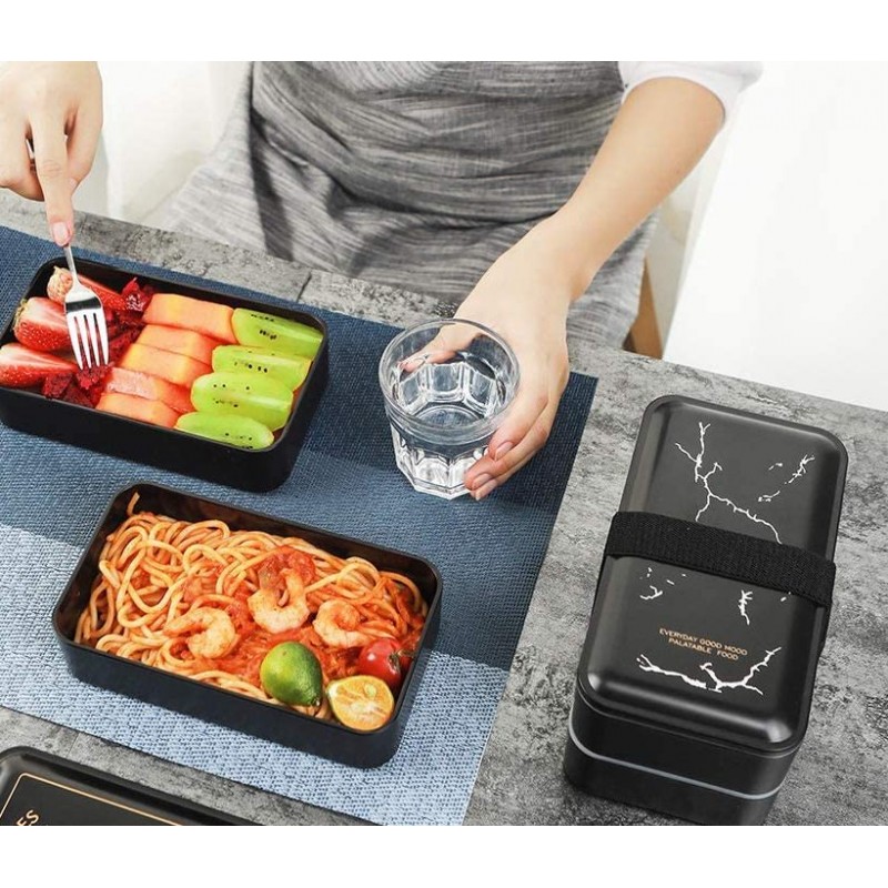 Ланч бокс bento Black Marble, 1200 мл - черный