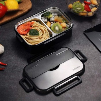 Герметичный ланч-бокс на 2 отделения Ration, 1.4л - черный