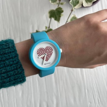 Жіночий силіконовий годинник-конструктор actimer, блакитний ремінець, циферблат red heart