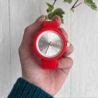 Женские силиконовые часы-конструктор actimer, красный ремешок, циферблат Metallic white
