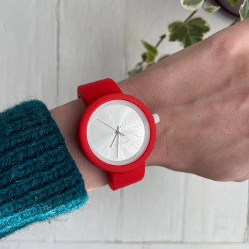 Жіночий силіконовий годинник-конструктор actimer, червоний ремінець, циферблат Metallic white