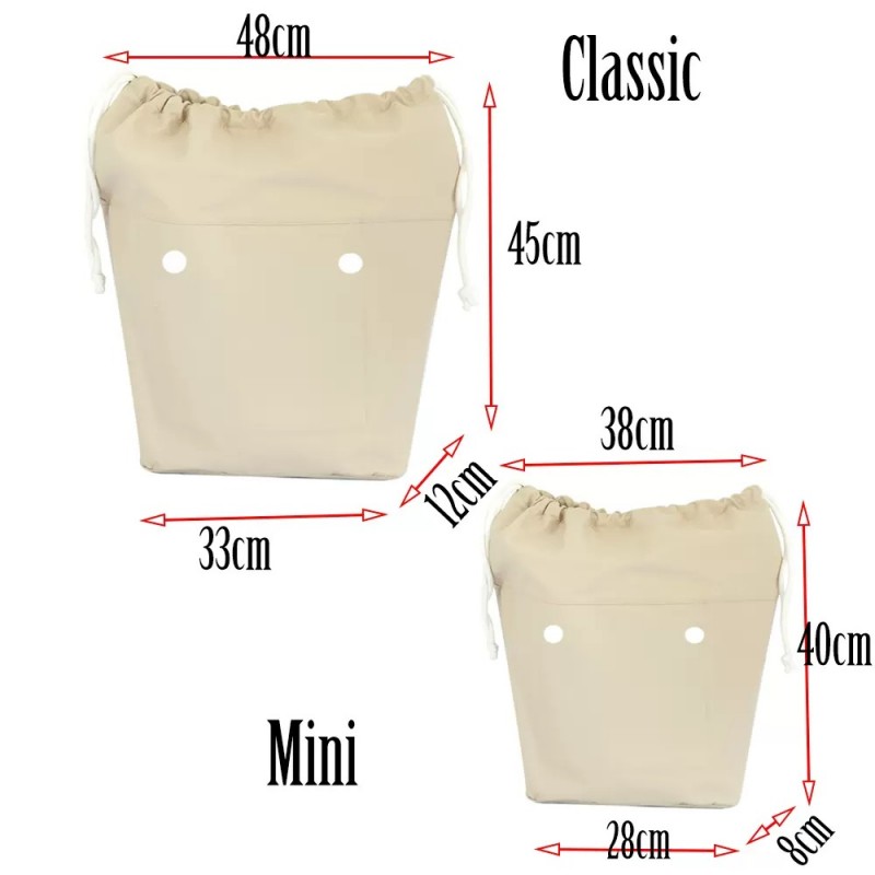 Качественная джинсовая подкладка для сумки classic на завязках, Бежевая