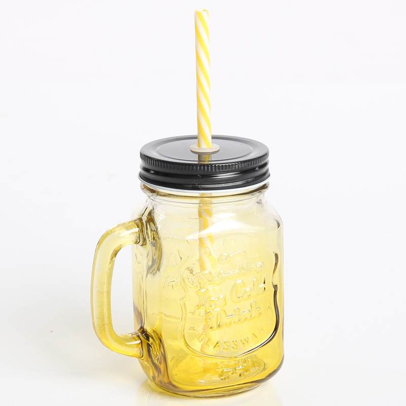 Скляна банка з ручкою Mason Jar Жовта, 450 мл