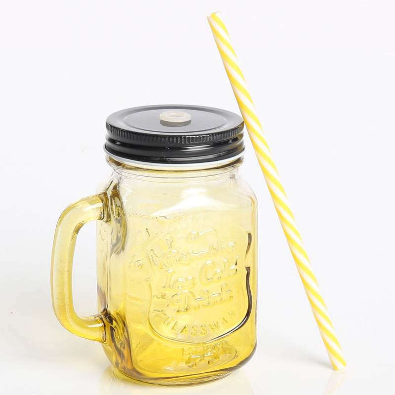 Скляна банка з ручкою Mason Jar Жовта, 450 мл