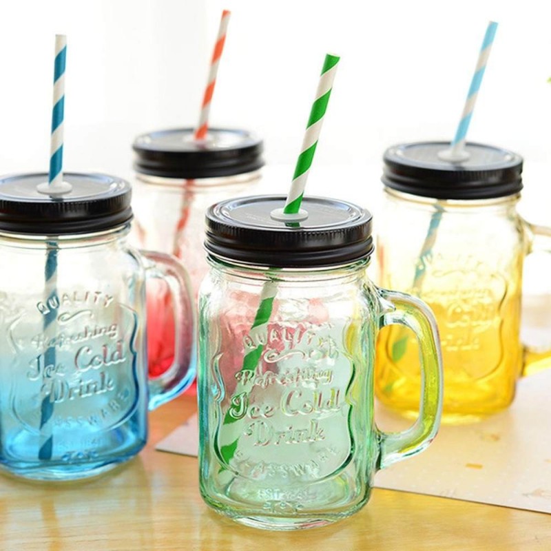 Скляна банка з ручкою Mason Jar Жовта, 450 мл