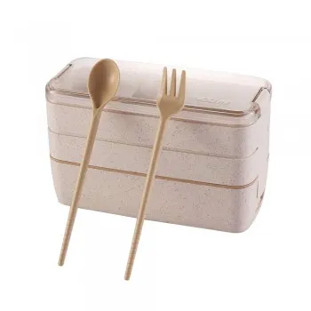 Набір для їжі з собою Ланч Бокс Еко 900 мл бежевий та термосумка Bang сіра