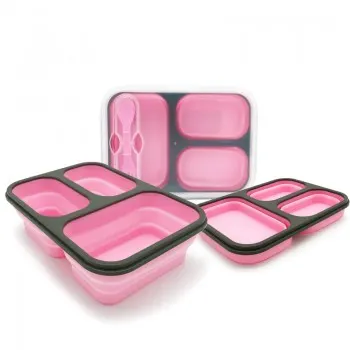 Ланч бокс складаний силіконовий 1100 мл Collapsible, Рожевий
