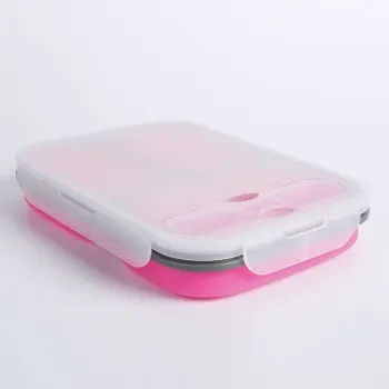 Ланч бокс складаний силіконовий 1100 мл Collapsible, Рожевий
