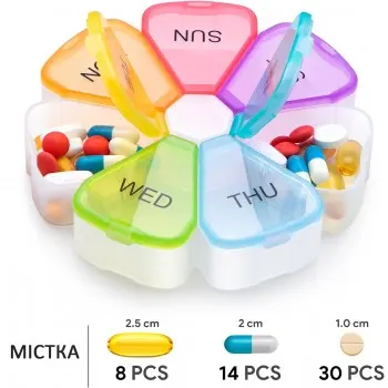 Круглий органайзер для таблеток - таблетниця Daisy на 7 відділень, райдужна