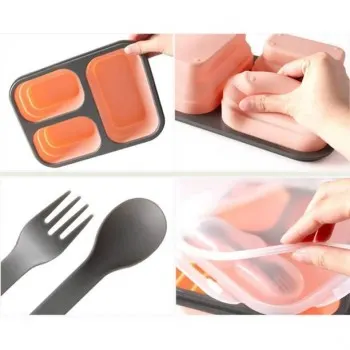 Ланч бокс складаний силіконовий 1100 мл Collapsible, Пудровий