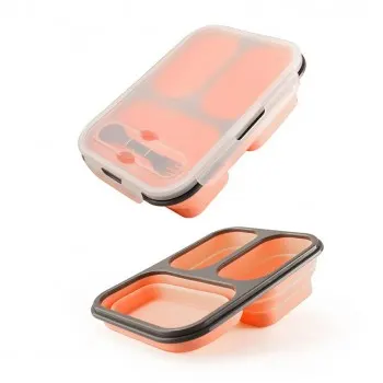 Ланч бокс складаний силіконовий 1100 мл Collapsible, Пудровий