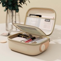 Большая дорожная косметичка Fungoofun EVA, водонепроницаемый бьюти-кейс с отделениями и вкладышем для кисточек, бежевый