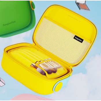 Большая дорожная косметичка Fungoofun EVA, водонепроницаемый бьюти-кейс с отделениями и вкладышем для кисточек, желтый