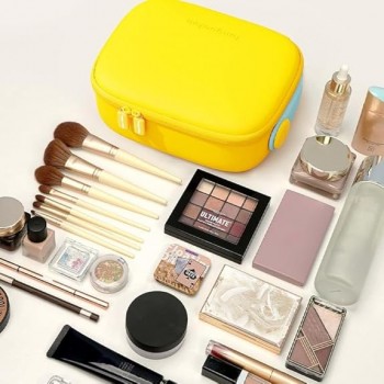 Большая дорожная косметичка Fungoofun EVA, водонепроницаемый бьюти-кейс с отделениями и вкладышем для кисточек, желтый