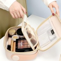 Большая дорожная косметичка Fungoofun EVA, водонепроницаемый бьюти-кейс с отделениями и вкладышем для кисточек, розовый