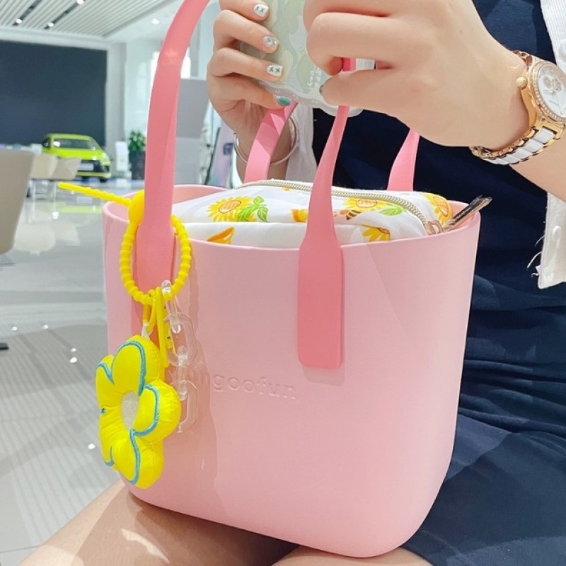 Женская каучуковая сумка-шопер с косметичкой Fungoofun EVA, водостойкая, набор 2в1, розовая