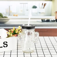 Кружка банка Кактус Mason Jar, 350 мл, прозора, 2 кришки