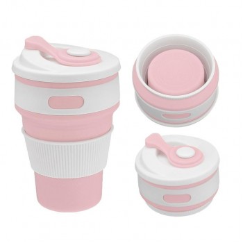Складаний силіконовий стакан Рожевий, 350 мл, з кришкою