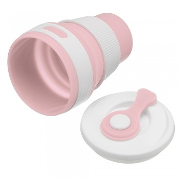 Складаний силіконовий стакан Рожевий, 350 мл, з кришкою